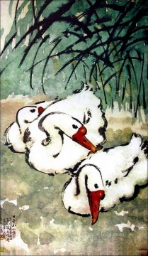 徐北紅グース 3 古い中国のインク Oil Paintings